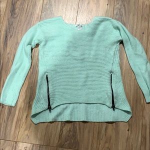 Mint green Bar III sweater with two front zippers